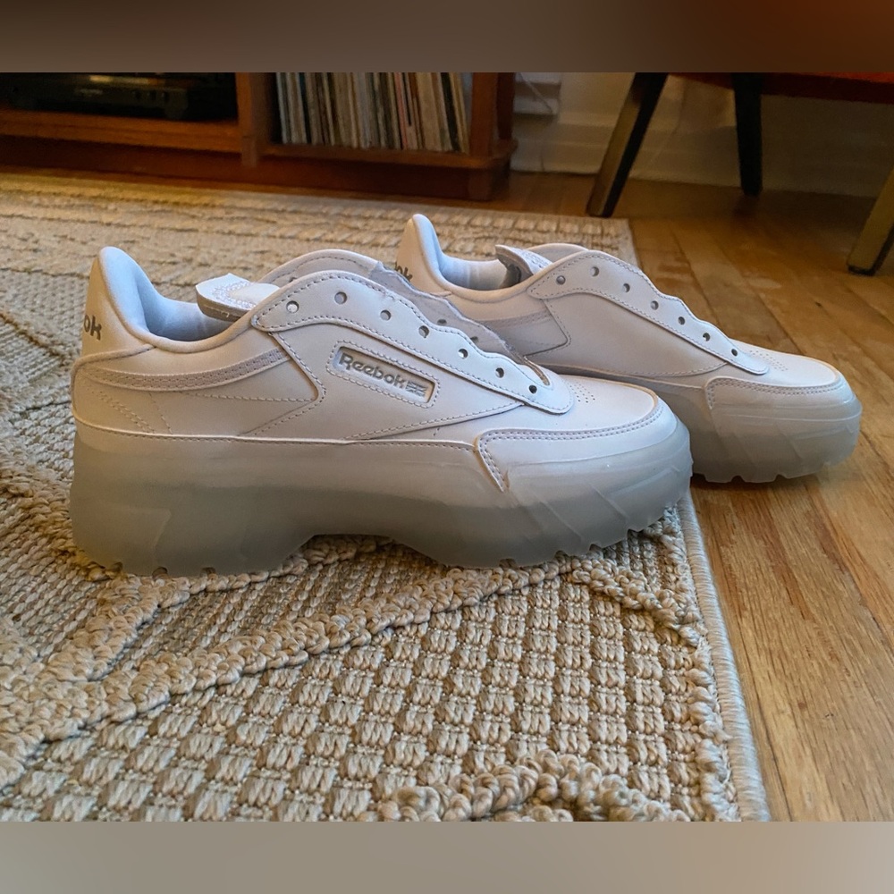 Reebok Club C Cardi B GX0038 white platform sneakers, size 8, no laces